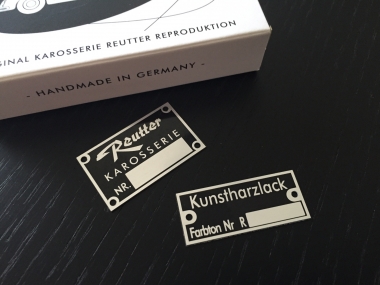 Orig. Karosserie Reutter Karosserie- u. Lacknummer-Plakette 