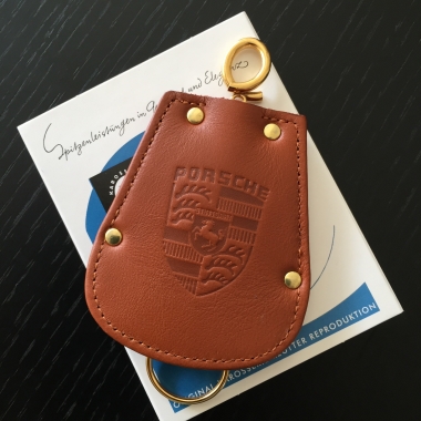 Original PORSCHE- KAROSSERIE REUTTER Schlüsselmäppchen- Keyfob- braunes Leder 