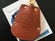 Original PORSCHE- KAROSSERIE REUTTER Schlüsselmäppchen- Keyfob- braunes Leder 